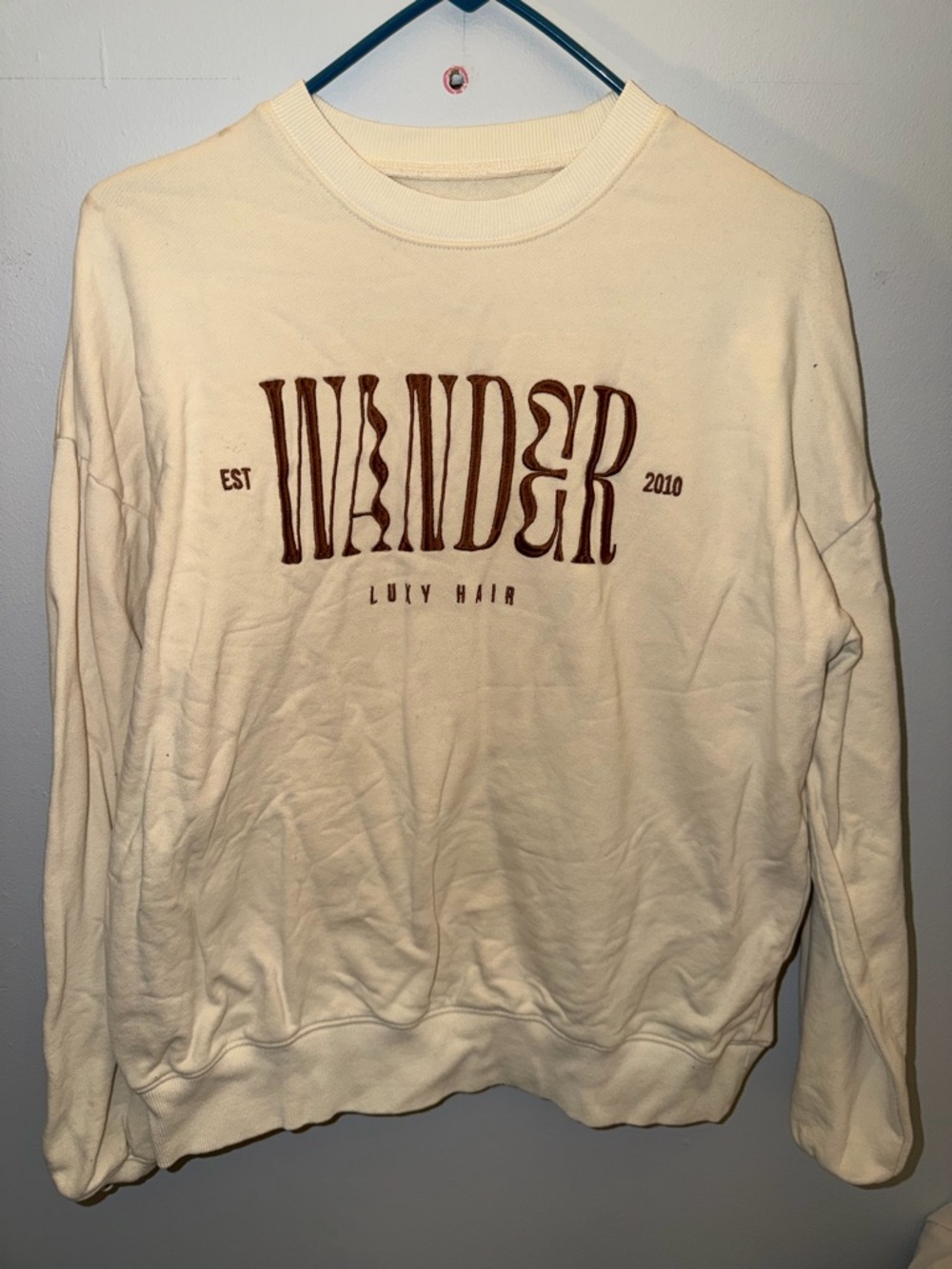 Lux Cream Crewneck Sweatshirt with Brown 'WANDER' Graphic - Picture 2 of 4